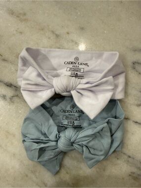 Caden Lane Knot Bow Headband Set - White and Light Blue